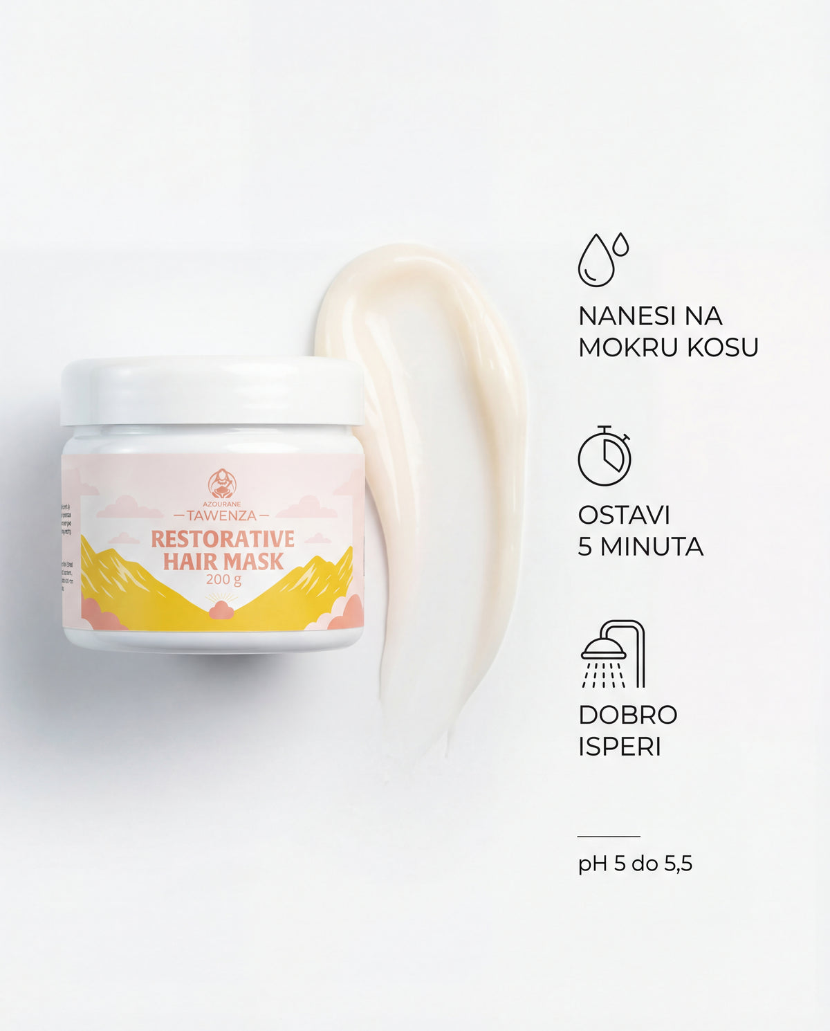 TAWENZA Restorative Hair Mask, 200 g, with shea butter and argan, AZOURANE
