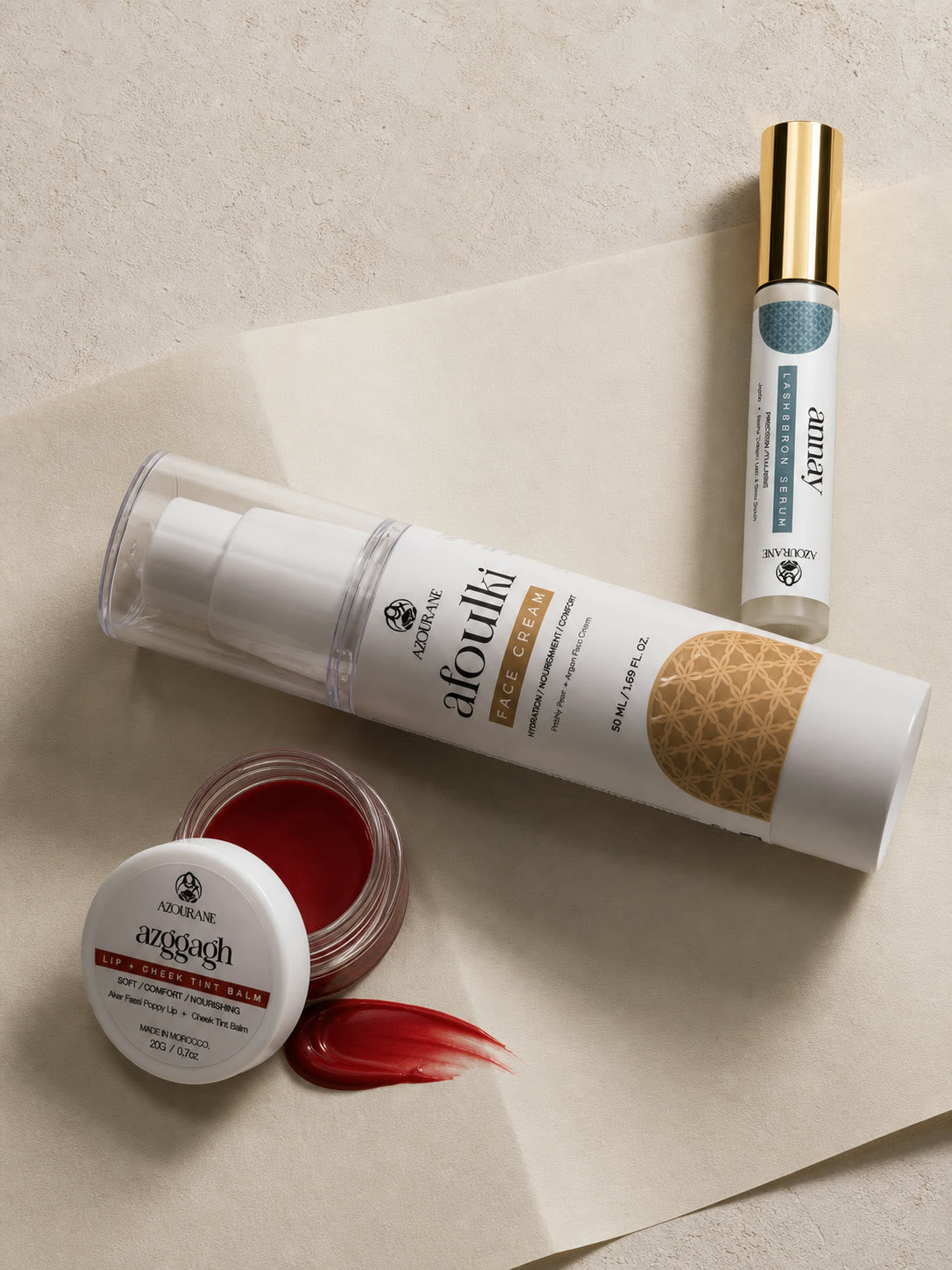 Face Set: AFOULKI cream, AZGGAGH colour balm and ANNAY serum
